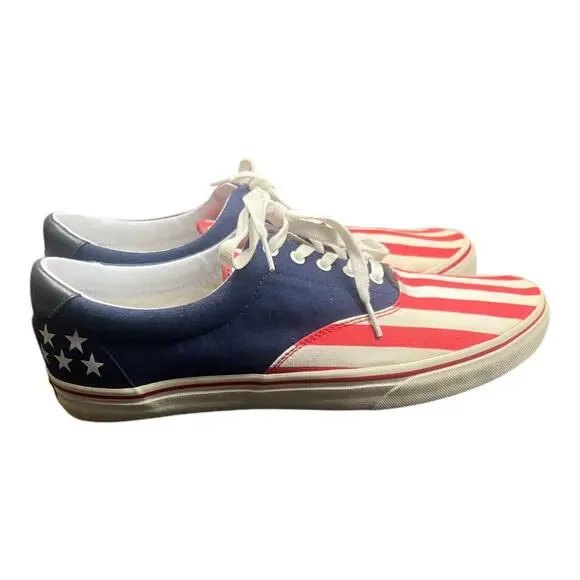 Ralph Lauren Polo “Thornton” Flag Stripe Canvas Sneakers Men’s 13D Patriotic USA - Picture 3 of 9